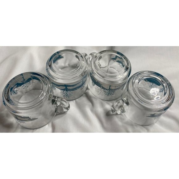 Anchor Hocking Clear Glass Coffee Tea Cups Mugs Winter Blue Scene Trees - Picture 7 of 7